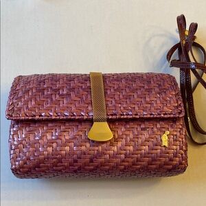 RUFRA Italy Woven Wicker Purple Clutch Shoulder bag 1970s. detachable strap.